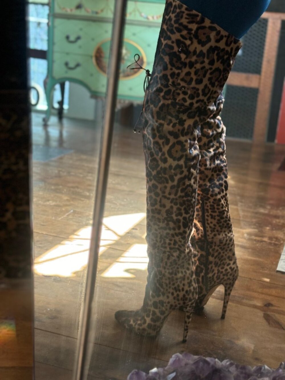 Brian Atwood Thigh-High Leopard Boots Size 8 - Picture 3 of 5